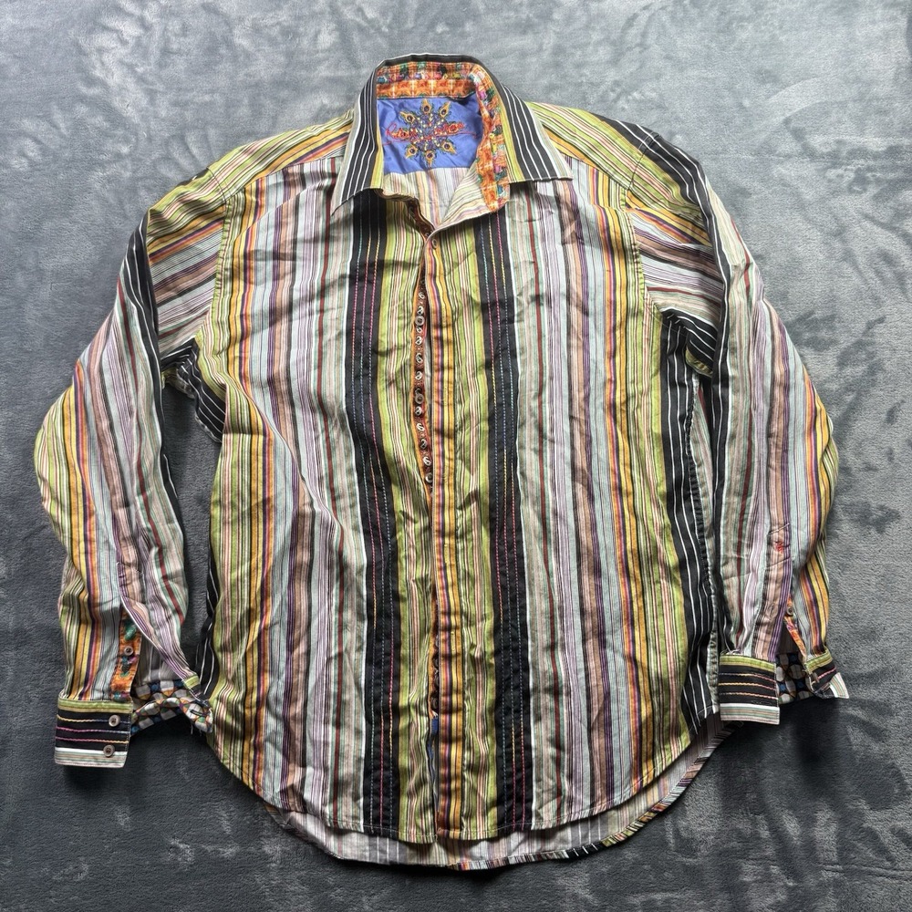 Robert Graham Long Sleeve Button Up Flip Cuff Embroidered Multicolor Stripes L